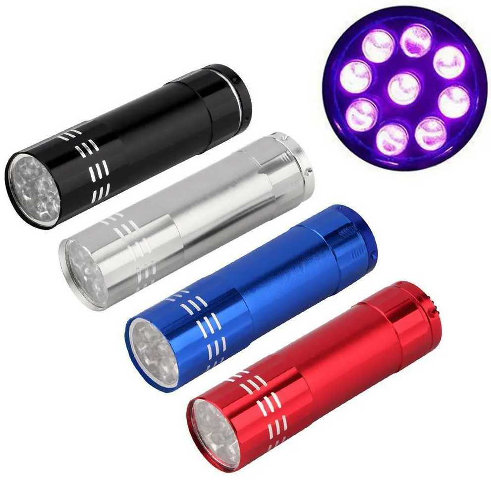 AAA akülü el UV el feneri siyah ışık 395nm Mini ışıklı fener dedektörü 9LED UV flaş ışığı için köpek Pet