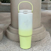 Gobelet à double boisson de 30oz, thermos sous vide réutilisable avec poignée, paille, tasse de voyage isolée pour cadeaux.