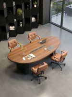 Table de conférence ovale moderne - Bureau de réunion de luxe en placage de noyer pour salle de direction