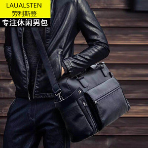 Sac messager pour homme Laualsten, grande capacité, en cuir de vachette, pour les voyages d'affaires, durable, couleur noire unie - Product Image 1