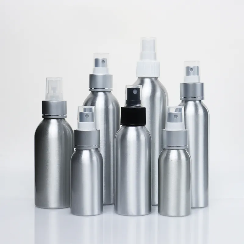 Botol Aluminium dengan benang Losion semprot, kosong 30ml 50ml 100ml 120ml 150ml 250ml kepala Pompa