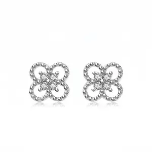 Classic Hot Selling 925 Sterling Silver Clover Jewelry Hollow Design Zircon Pave 4 Leaf Clover Stud Earrings For Women