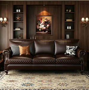Collection de canapés Chesterfield capitonnés <span class=keywords><strong>vintage</strong></span> brun foncé 3 places + causeuse + <span class=keywords><strong>fauteuil</strong></span> |   Ensemble de salon de club avec fauteuils à accoudoirs et clous décoratifs - Product Image 5