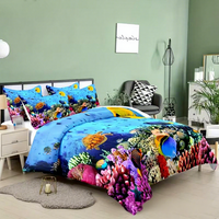 Ensemble de literie 3 pièces personnalisable en fibres synthétiques matelassées ultra-douces à motif animaux du monde sous-marin, impression numérique