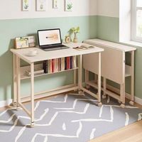 Table pliante en bois pour la maison, bureau d'ordinateur mobile pour chambre à coucher ; roulettes ultra-fines et silencieuses, idéale pour les petits appartements, les étudiants, YeZhuLin