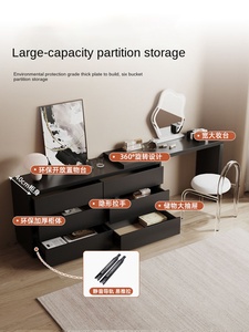 Modern Dressing <strong>Table</strong> <strong>Makeup</strong> Desk Integrated Bucket Cabinet <strong>Black</strong> Finish Lighted Mirror Stainless Steel Wall Mounted for Hotel - Product Image 3