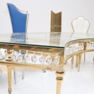 Khách sạn sang trọng Đồ nội thất vòng centre de Glass bàn ăn vàng thép không gỉ ghế và đám cưới S bảng cho các sự kiện bên - Product Image 4