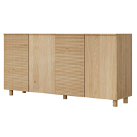 Meuble TV en chêne naturel à panneaux ondulés, console multimédia en bois à profil bas avec rangement multi-portes pour salon
