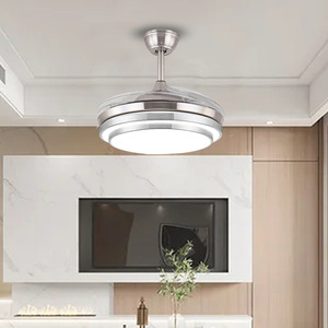 Sleek Silver Retractable Blades <b>Ceiling</b> Fan with <b>Light</b> LED <b>Light</b> Source Easy Install Modern Fan <b>Light</b> for Dining Room Office - Product Image 3
