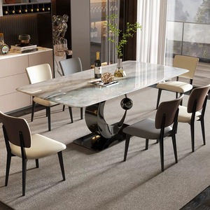 Tavoli <span class=keywords><strong>da</strong></span> <span class=keywords><strong>Pranzo</strong></span> Rettangolari Contemporanei con Base Artistica a Forma <span class=keywords><strong>di</strong></span> Luna e Piano con Motivo Marmorizzato per Sale <span class=keywords><strong>da</strong></span> <span class=keywords><strong>Pranzo</strong></span> <span class=keywords><strong>di</strong></span> <span class=keywords><strong>Lusso</strong></span> - Vendita all'Ingrosso - Product Image 3