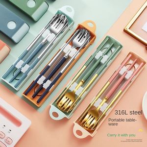 Hot Selling 316 <b>Portable</b> Cutlery Set Luxury Stainless Steel Metal Fork Spoon Chopsticks Travel Picnic Flatware Silverware - Product Image 2