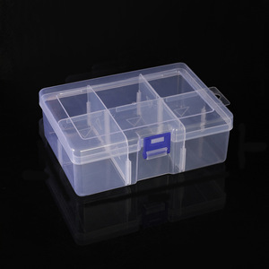Caja de almacenamiento de plástico transparente con 6 compartimentos y tapa para joyería, herramientas, organización, diseño cubierto con forma rectangular - Product Image 3