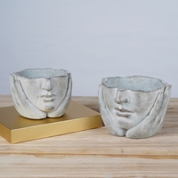 Lianda kualitas tinggi pembibitan kecil luar ruangan dekorasi pedesaan Retro semen kepala manusia Pot bunga desain Modern buatan tangan kemasan karton
