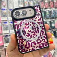 Étui de téléphone magnétique à imprimé léopard, coque arrière brillante, coque de protection antichoc, étui pliable pour iPhone 18 Duo