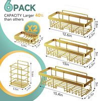 Ensemble d'accessoires de salle de bain de luxe moderne en acier inoxydable doré, 6 pièces, support mural robuste pour douche et rangement
