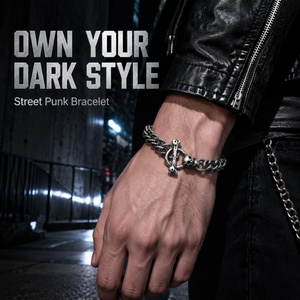 Bracelet à fermoir squelette gothique en acier inoxydable plaqué noir, chaîne gourmette vintage oxydée, style motard pour homme, idéal pour les soirées - Product Image 5