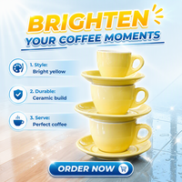 Tasse à expresso jaune pastel avec soucoupe, bord épais, doublure blanche, poignée, glaçure brillante, lot de vaisselle moderne pour la maison et la cuisine