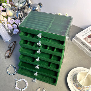Caja de Joyería Minimalista de Plástico Verde Oscuro de Múltiples Niveles, Exhibidor Multifuncional para Pendientes y Collares, Estante de Almacenamiento - Product Image 1