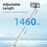 Trépied pliable en alliage d'aluminium kaki pour téléphone, perche à selfie extensible avec télécommande sans fil compatible avec iPhone 60 pouces Android