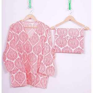 Ensemble pyjama 2 pièces en satin pour femme, motif ethnique imprimé à la main, taille élastique, col montant, manches longues, respirant, design simple, collection automne - Product Image 3