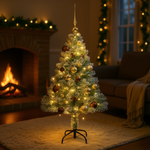 Sapin de Noël artificiel floqué 47,2 pouces avec 150 LED et ensemble de boules pour la décoration des fêtes - Product Image 2