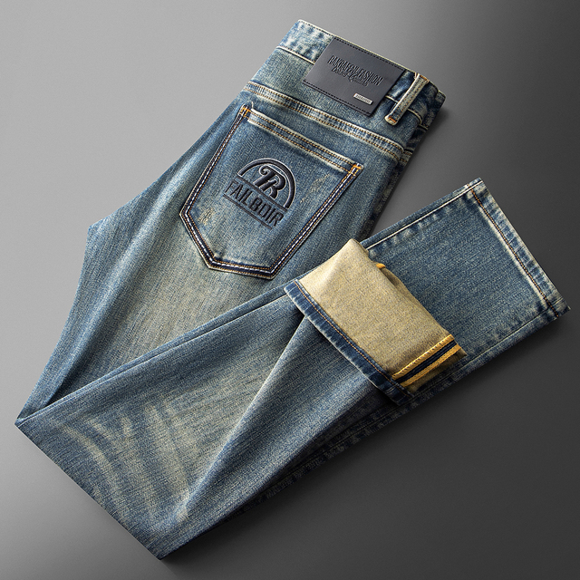 Autumn and Winter High-end Light Luxury Designer Style 2026 Business Contrasting Cotton Men's Casual Straight Leg Jeans
