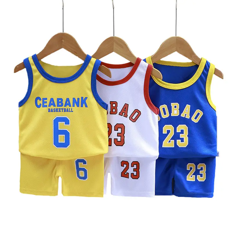 Grosir Custom Made anak-anak musim panas rompi celana pendek Jersey setelan anak-anak tanpa lengan Jersey kualitas tinggi anak-anak setelan basket