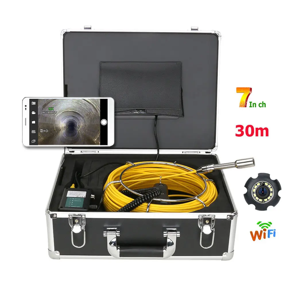 نظام فحص مجاري الأنابيب LCD DVR مقاس 9 بوصات 20-50 متر مضاد للماء مع محدد 512 هرتز أنبوب لتحديد المخرج كاميرا 1200TVL 4 جيجا بطاقة SD