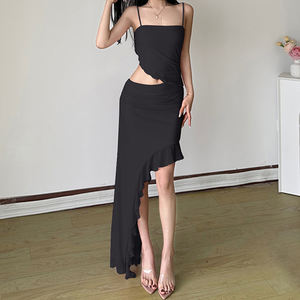 2026 New Wholesale <b>Women</b> Sexy Cut Out Mesh <b>Dress</b> <b>Ruffle</b> Irregular Hem Vacation Style Midi <b>Dress</b> - Product Image 4