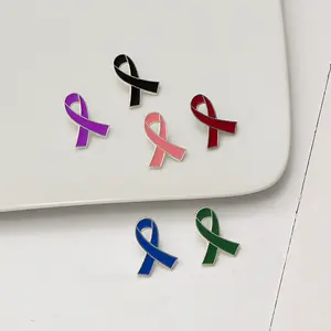 Deteksi logam kustom warna-warni topi silang bros lencana pita merah muda Pin kerah Enamel kesadaran kanker payudara