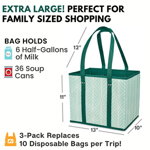 3Pk <b>Reusable</b> Grocery <b>Bags</b> Foldable Shopping <b>Bags</b> for Groceries with Reinforced Bottom & Handle - Product Image 2
