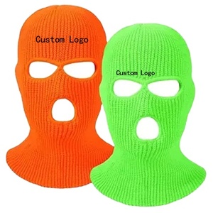 Cagoule de cyclisme d'hiver 100 % acrylique en gros, broderie rayée, tricotée, avec filtre, couvre-visage intégral, masque de ski à 3 trous - Product Image 2