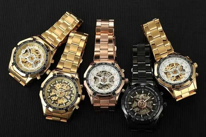 Men Watch Stainless Steel Skeleton Automatic Mechanical Steampunk Wrist Watches Military Relogio Masculino