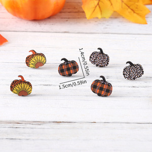 Boucles d'oreilles en bois Thanksgiving couleur léopard Plaid étoile citrouille boucles d'oreilles ensemble pour femmes Uionen 1129 - Product Image 3