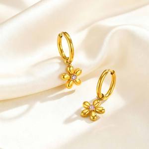 Classic Gold Plated Zircon Pendant Earrings <strong>Jewelry</strong> Women Fashion Dangle Earrings Flower Charms Accessories TGES6596 - Product Image 6