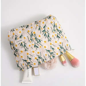 Cotton Embroidered Flower Cosmetic Bag Large Capacity <b>Makeup</b> Storage Travel <b>Case</b> With Soft Handle Eco Friendly Design - Product Image 3