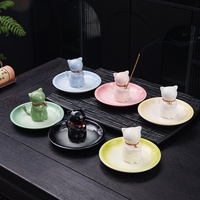Porte-encens en céramique chinoise motif chaton de dessin animé, brûleur d'aromathérapie, ornement de table à thé, boîte en papier pour intérieur
