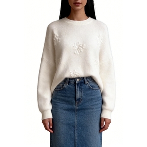 Women's 3D Floral Embellished Knit Sweater - Oversized Casual <b>Jumper</b> Fashion - Product Image 2