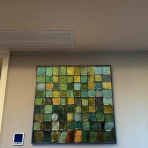 Peinture à l'huile abstraite originale en mosaïque d'émeraude, art mural carré texturé vert, peinture sur toile neutre pour la décoration du salon - Product Image 3