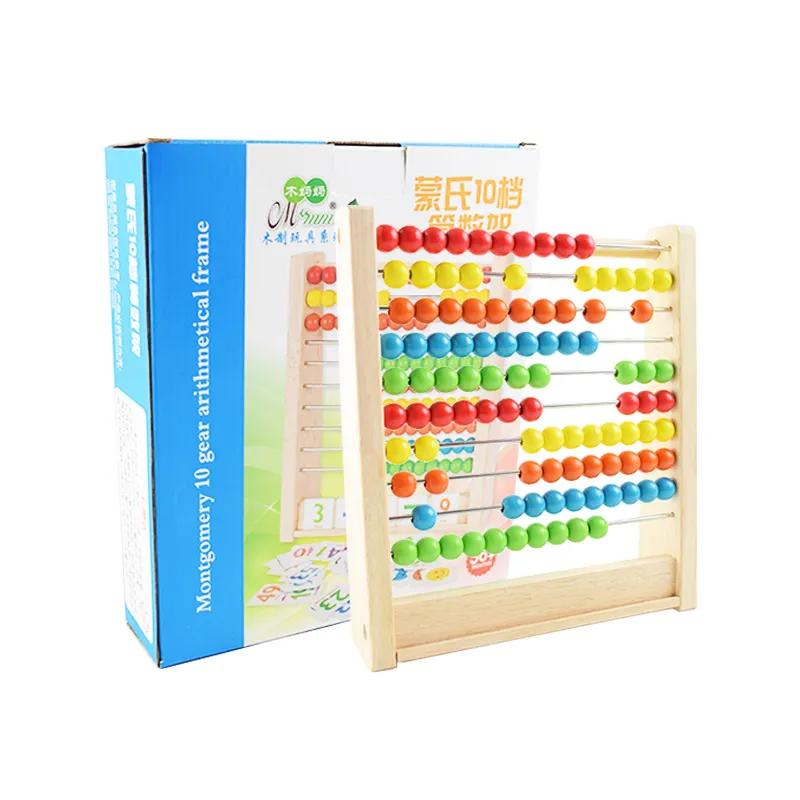 Hot sell product Funny Montessori Counting Calculating Frame Children Wooden Multifunctional 10 Rack Box for kids boys girls