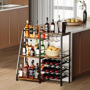 Mueble <span class=keywords><strong>Bar</strong></span> para Licores, Independiente, con Soporte para Vasos y Rejillas, Estante Trapezoidal para Exhibición de Botellas de Licores - Product Image 3