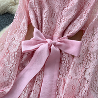 Robe élégante pour femmes, en dentelle et en mousseline de soie, à manches longues, style A, décontractée, avec décoration florale 3D, robe pour femmes