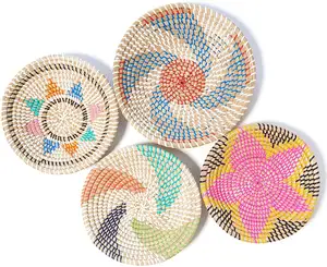 Woven Baskets Perfect Hanging Wall Decor Storage Art Gallery Wall Handmade Hanging Natural Woven Seagrass Flat wall basket decor