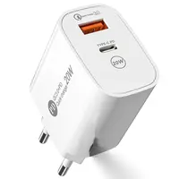 Chargeur mural USB PD 20W à double port Type-C/USB-A, charge rapide 3.0 pour téléphones et tablettes, adaptateur de charge rapide