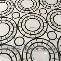 Mosaïque en verre de marbre blanc de style moderne, forme de jet d'eau, épaisseur de 10 mm, pour le sol de la salle de bain, les murs intérieurs, pour le hall, graphique