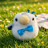 Boneka Burung Putih Custom dengan Dasi Kupu-kupu Biru dan Paruh Kuning, Bulu Lembut Isi Kapas PP, Hadiah Ulang Tahun