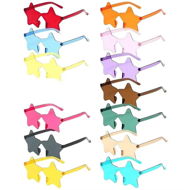 Star Sunglasses Plastic Transparent Candy Color Rimless Glasses Photo Props Birthday Parties Decoration Cosplay Sunshade Glasses