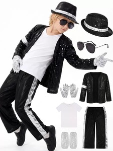 Disfraz Infantil de Michael Jackson, Estrella del Pop de los 80, Traje Retro con Lentejuelas, Pantalones, Sombrero y Guantes para Niños, Fiesta de Halloween - Product Image 2