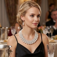 Ensemble collier ras-de-cou et boucles d'oreilles en fausses perles à 3 couches, style Old Money Quiet Luxury, avec strass et plusieurs rangs, bijoux de mariage pour femme