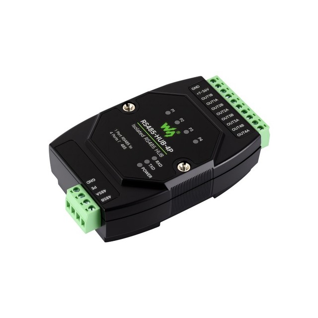 Waveshare Industrial-grade Isolated 4-Ch RS485 Hub (RS485-HUB-4P) Rail-mount Support Wide Baud Rate Range Isolation Signal Stock